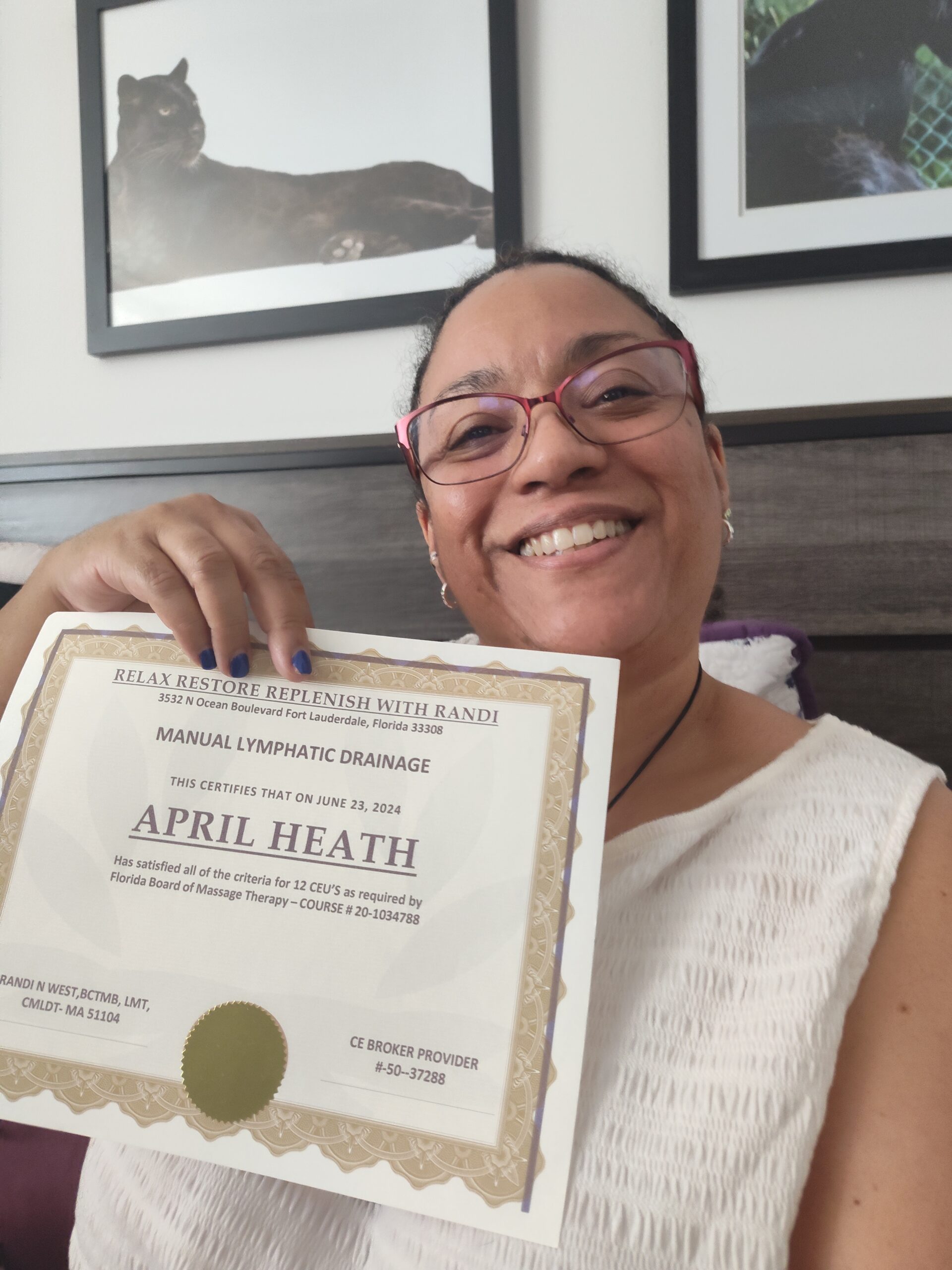 April with Manual Lymphatic Drainage certificate