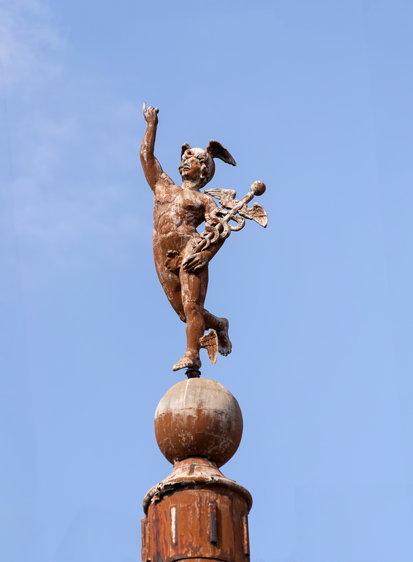 Outdoor statue of Mercury/Hermes the Greco-Roman messenger of the gods