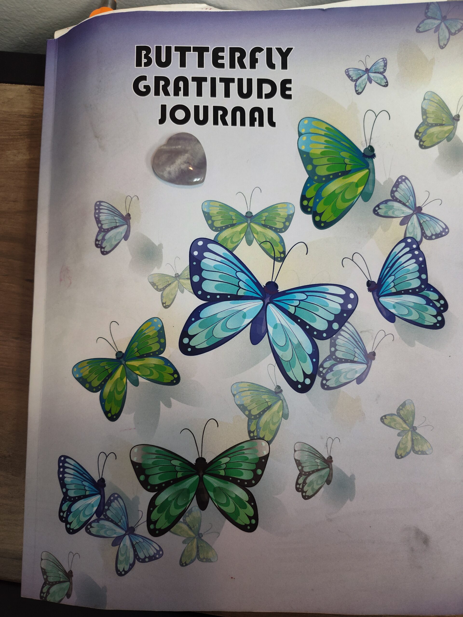 Gratitude journal with blue butterflies on the cover