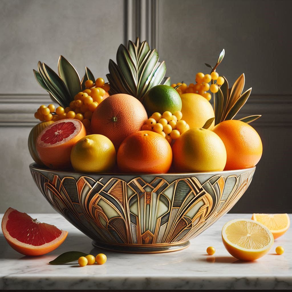 Art deco bowl filled with citrus